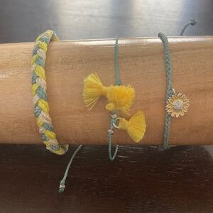 Pura Vida Bracelets. 3 piece bundle. Sunflower motif. Green, yellow, cream. EUC
